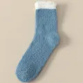 Chaussettes d'hiver duveteuses bleues pour femmes, chaussettes douillettes en polaire. - Taille unique (35-42) / Bleu Denim