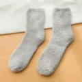 Thick grey coral fleece cozy winter floor socks for women soft fuzzy home warm sleep socks. - One Size (35-42) / Light Gray