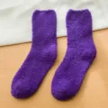 Plush thick coral fleece fuzzy women socks solid color winter warm cozy floor socks - One Size (35-42) / Deep purple