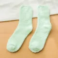 Cozy thick coral fleece women socks, soft winter warm floor sleep socks in light green. - One Size (35-42) / Light Green