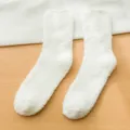 Solid white fuzzy coral fleece socks for women, cozy winter thermal home floor socks. - One Size (35-42) / Milk White