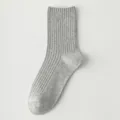 Grey ribbed women's mid-calf cotton socks, comfortable casual daily wear wardrobe essential. - Light Gray