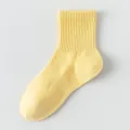 Premium pure cotton mid-tube socks for women, comfortable ribbed design, breathable and soft. - One Size / Light Yellow