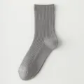 Grey ribbed crew socks for women, comfortable breathable cotton knit daily wear hosiery - Dark Gray