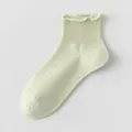 Light green ruffle edge women short socks, cute lace ankle socks for summer thin cotton. - One Size / Light Green