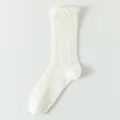 White ruffled crew socks for women, breathable mesh knit daily casual cute JK cotton hosiery. - One Size / Cream White