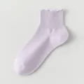 Purple ruffle ankle socks for women, cute solid color cotton short socks with lettuce edge. - One Size / Light Purple