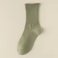 Calze a metà polpaccio in cotone verde tinta unita da donna, morbide calze casual SKU. - Taglia unica / Verde