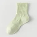 Light green cotton crew socks for women, breathable ribbed mid-calf daily casual socks. - One Size / Light Green