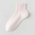 Pink ruffled ankle socks for women, cute lettuce edge cotton socks for spring and summer. - One Size / Light Pink