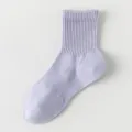 Women cotton mid tube socks purple ribbed athletic casual daily wear comfortable soft stretch hosiery - One Size / Light Purple