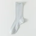 White mid-calf socks for women, thin breathable mesh cotton summer Japanese style socks. - One Size / Light Gray