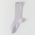 Light purple women mid-calf socks Japanese JK style ruffle top breathable mesh summer thin cotton - One Size / Light Purple