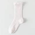 Cute Japanese style pink frilly mid-calf socks for women, breathable summer cotton socks. - One Size / Light Pink