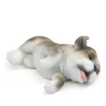 Süße schlafende Bulldogge Harz Figur, perfekte Auto Armaturenbrett Deko und Tischdeko. - Mit Klebepunkt / Seitlich Liegende Graue Bulldogge Mit Rausgestreckter Zunge