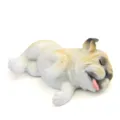 Süße schlafende Bulldogge Figur aus Harz, lustige liegende Welpen Auto Deko und Tischschmuck. - Mit Klebepunkt / Seitlich Liegende Hellkaffee Bulldogge Mit Rausgestreckter Zunge