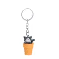 Cute cartoon cat ice cream cone keychain bag charm metal keyring for daily accessory use. - Gray Open-Mouth Cat + Yellow Bucket Keychain