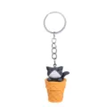 Cute cartoon cat ice cream cone keychain detail, resin animal charm pendant for bag car key. - Gray Cat + Yellow Bucket Keychain