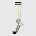 Professional sports compression socks, white mid-calf athletic socks with black striped design. - One Size / White Letters