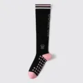 Calze sportive compressione donna nere, puntini antiscivolo rosa, ginocchio fitness corsa gear. - Taglia unica / Nero