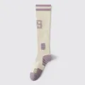 Women athletic fitness running compression socks, mid-calf striped design with number nine. - One Size / Khaki