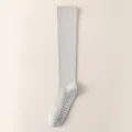 Light grey ribbed long compression sports socks with anti-slip grip dots for yoga fitness. - One Size / Light Gray