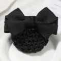 Black bow hair net bun maker for professional workplace, elegant hair accessory for women. - Herringbone Black Style B Coarse Mesh
