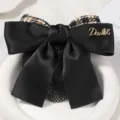 Black satin bow hair net professional work hair accessory with elegant houndstooth design. - Black Plaid Elastic Fine Mesh