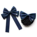 Navy blue hair bow and hairnet set with elegant gold trim, perfect for professional work wear. - Small Label Set with Narrow Waist Wrap