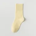Women solid yellow mid-calf cotton socks, seamless thin summer design for daily casual wear. - One Size / Light Yellow