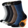 Men's thick thermal ski socks, long winter warm loop cushion sports boots socks set. - One Size / Multicolor
