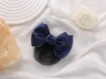 Professional navy blue bow hair net with gold trim, elegant bun cover for workplace use. - Blue with Gold Trim Fine Mesh Hairnets