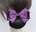 Close-up detail of a purple bow hair net for women professional workplace hair styling. - Korean Yarn Purple Fine Mesh Hairnets