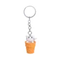 Cute cartoon ice cream cat keychain, sweet dessert themed bag pendant charm accessory. - White Cat + Yellow Bucket Keychain