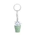 Cute cartoon cat ice cream cone keychain pendant close-up view detail charm accessory - White Cat + Green Bucket Keychain