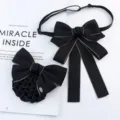 Black professional hair net and bow tie set for women, elegant banking and nurse work accessories. - Style C Set in Black