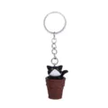Cute cartoon cat ice cream cone keychain pendant, stylish bag charm and DIY accessory gift. - Black Cat + Brown Bucket Keychain
