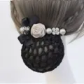 Professional hair net bun cover detail with floral pearl bowknot elegant office hair accessory - Butterfly Floral (Coarse Mesh) / Light Khaki
