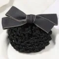 Elegant black hair net bow bun cover for professional work, hotel, bank, and salon use. - Simple Coarse Mesh with Grey and Beige Edge