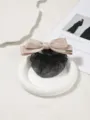 Professional nurse hair net bun cover with satin bow elegant hairpin for work office wear - Khaki Small Bar Label - Fine Mesh