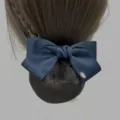 Dark blue hair bow net for professional nurses and office workers, elegant bun cover accessory. - Small Label Fine Net / Blue