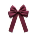 Detailed view of elegant burgundy bow with gold trim, premium fabric hair accessory and collar. - Small Label Collar Flower Red