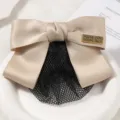 Beiger Satin Schleife Haarnetz Clip fuer Damen elegante professionelle Arbeit Dutt Haar Zubehoer - Smiley / Feinmaschig / Khaki