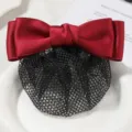Wine red satin bow hair net clip for professional staff nurse and flight attendant use. - Simple Double-Layer Wine Red Fine Mesh Snood