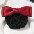 Professional hairnet detail with an elegant red satin bow and classic black net. - Simple Double-Layer Wine Red Coarse Mesh Snood