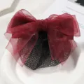 Elegant red sheer bow hair net accessory for professional work nurse stewardess style. - Fine Mesh / Red