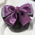 Korean sweet bow hair net with satin rose flower design, elegant hair accessory for women. - White Yarn Small Rose Fine Mesh / Purple
