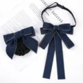 Dark blue professional uniform bow tie and hairnet set with gold trim for women workplace - Swallowtail Set