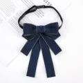 Dark blue professional uniform bow tie with adjustable black strap, elegant women collar accessory. - No. 16 Blue Brooch Flower