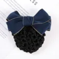 Professional navy blue bow hair net set uniform bow tie for hotel bank staff hair accessory - Style B Blue Hair Flower
